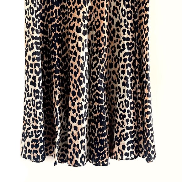 New Ganni Silk Leopard Print A-Line Midi Skirt Size 6 - Picture 5 of 9